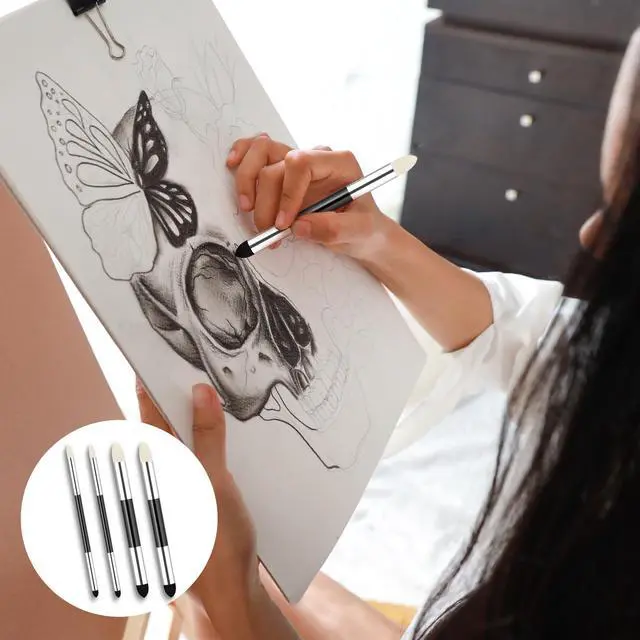 Alt view image 6 of 7 - 4pcs Artist Blending Sponge Pen Dual Tip Reusable Drawing Art Soft Oil Pastel Blending Tools Washable Sketch Rubbing Sponge Brush for Artist Professional Sketch Drawing Blending Lightening & Highlight