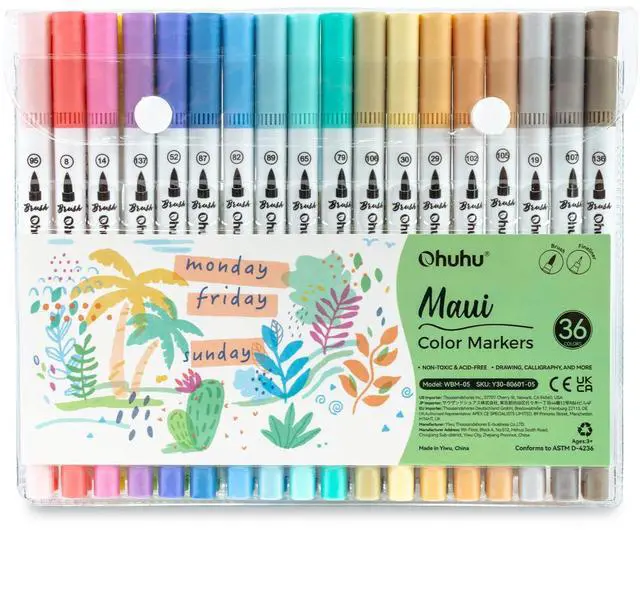 Main image of Markers for Adult Coloring Books No bleeding 36 Pastel Colors Coloring Markers Water-based Dual Tips Fineliner & Brush Drawing Pens Art Markers for Kids Adults Sketch Journal - Maui
