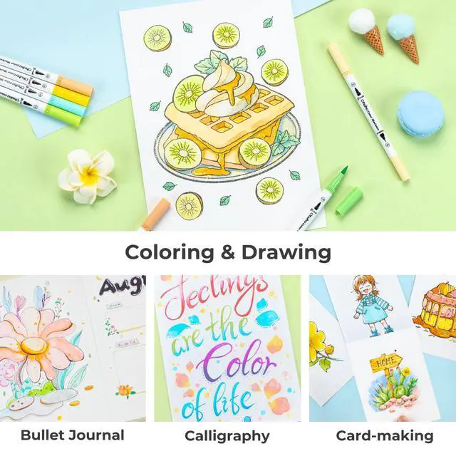 Alt view image 6 of 7 - Markers for Adult Coloring Books No bleeding 36 Pastel Colors Coloring Markers Water-based Dual Tips Fineliner & Brush Drawing Pens Art Markers for Kids Adults Sketch Journal - Maui