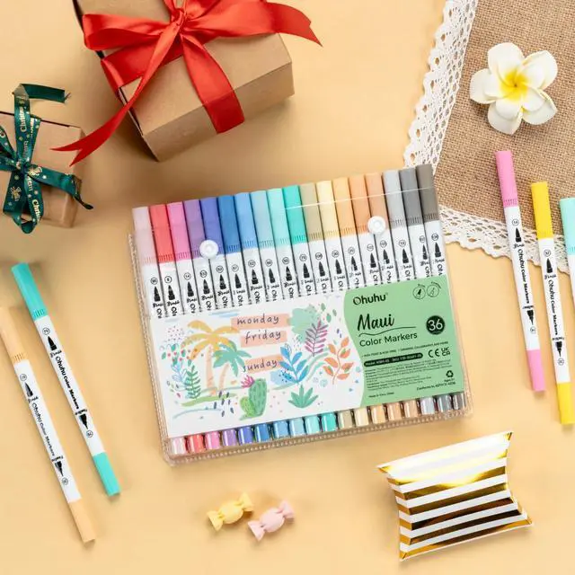 Alt view image 7 of 7 - Markers for Adult Coloring Books No bleeding 36 Pastel Colors Coloring Markers Water-based Dual Tips Fineliner & Brush Drawing Pens Art Markers for Kids Adults Sketch Journal - Maui