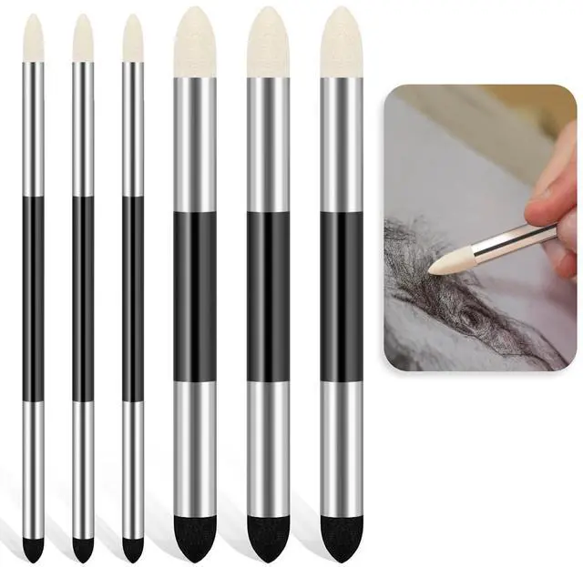 Main image of 6pcs Artist Blending Sponge Pen Dual Tip Drawing Art Oil Soft Pastel Blending Tools Reusable Washable Sketch Rubbing Sponge Brush for Artist Professional Sketch Drawing Blending Lightening & Highlight