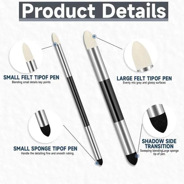 Alt view image 3 of 7 - 6pcs Artist Blending Sponge Pen Dual Tip Drawing Art Oil Soft Pastel Blending Tools Reusable Washable Sketch Rubbing Sponge Brush for Artist Professional Sketch Drawing Blending Lightening & Highlight