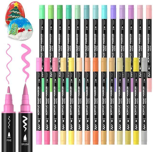 Main image of 28 Pastel Colors Dual Tip Acrylic Paint Markers, Brush Tip and Fine Tip Acrylic Paint Pens for Rock Painting, Ceramic, Wood, Canvas, Plastic, Glass, Stone, Calligraphy, Card Making, DIY Crafts
