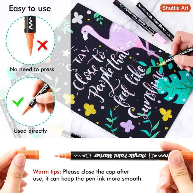 Alt view image 4 of 7 - 28 Pastel Colors Dual Tip Acrylic Paint Markers, Brush Tip and Fine Tip Acrylic Paint Pens for Rock Painting, Ceramic, Wood, Canvas, Plastic, Glass, Stone, Calligraphy, Card Making, DIY Crafts