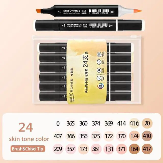 Alt view image 2 of 7 - Skin Tone Alcohol Markers Brush Tip for Adults Artist, 24pc Pastel Flesh Colors Brush Chisel Dual Tips Coloring Sketch Illustrations Portrait Comics Anime