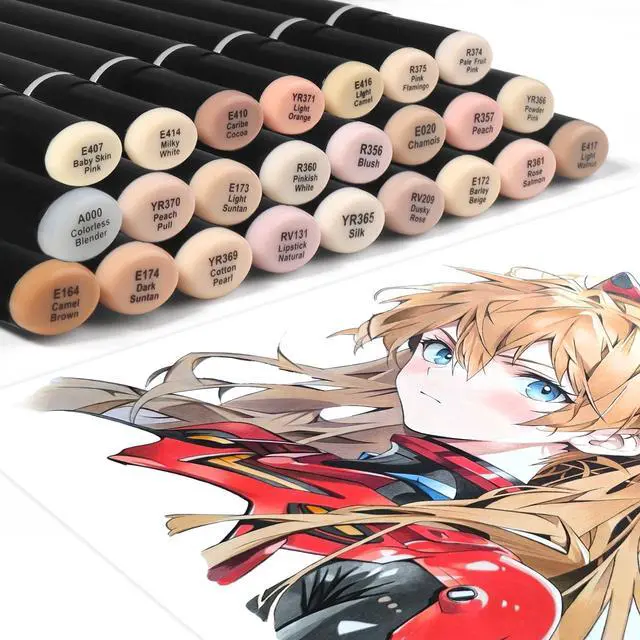 Main image of Skin Tone Alcohol Markers Brush Tip for Adults Artist, 24pc Pastel Flesh Colors Brush Chisel Dual Tips Coloring Sketch Illustrations Portrait Comics Anime