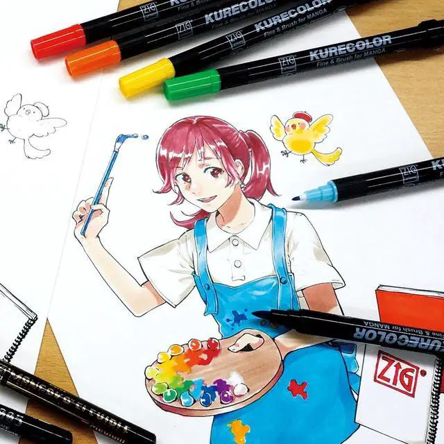 Alt view image 6 of 7 - Zig Cartoonist KURECOLOR Fine&Brush Pastel set, 5 colors with MANGAKA Black, Alcohol-based twin tipped marker pens, for Artist, Professional, Made in Japan