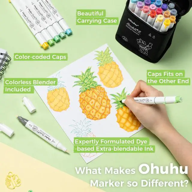 Alt view image 7 of 7 - Alcohol Markers Brush Tip, AP Certificated 24 Basic Colors Double Tipped Alcohol Based Art Marker Set for Artist Sketching Adult Coloring Illustration - Brush & Fine Dual Tips - Honolulu 2B