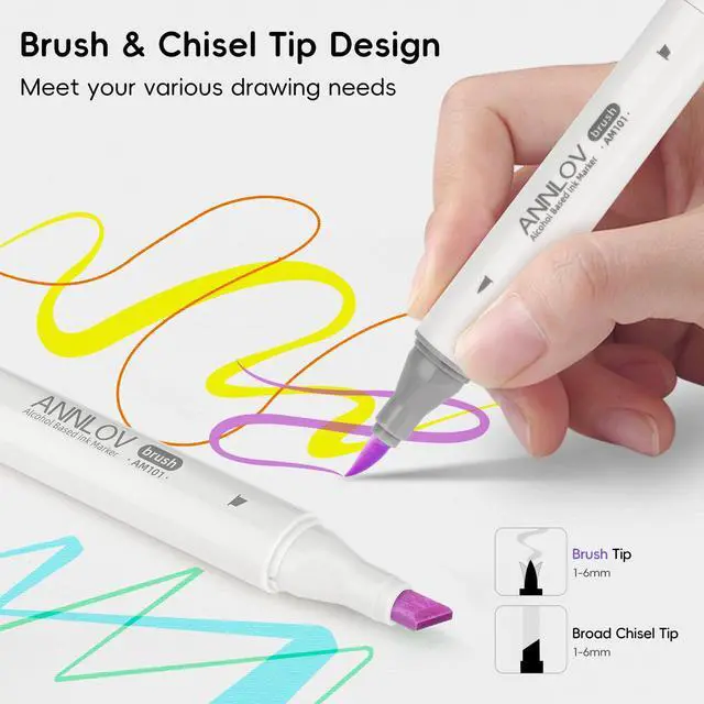 Alt view image 2 of 7 - Alcohol Markers Brush Tip, 50 Colors Dual Tip Art Marker Set with Soft Brush & Chisel Tip, Skin Tones & Blender, Tilt-Stand Easy Carrying Case for Artist Adults Kids Coloring Illustration