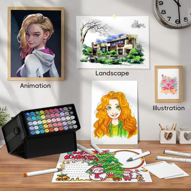 Alt view image 5 of 7 - Alcohol Markers Brush Tip, 50 Colors Dual Tip Art Marker Set with Soft Brush & Chisel Tip, Skin Tones & Blender, Tilt-Stand Easy Carrying Case for Artist Adults Kids Coloring Illustration