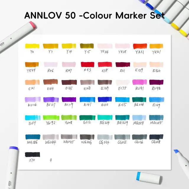 Alt view image 6 of 7 - Alcohol Markers Brush Tip, 50 Colors Dual Tip Art Marker Set with Soft Brush & Chisel Tip, Skin Tones & Blender, Tilt-Stand Easy Carrying Case for Artist Adults Kids Coloring Illustration