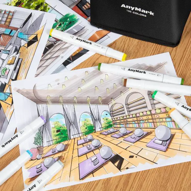 Alt view image 6 of 6 - Alcohol Markers, 60 Colors Dual Tip Art Coloring Markers Set for Kids Adult Book Drawing Sketching Painting, Chisel & Fine, White Penholder