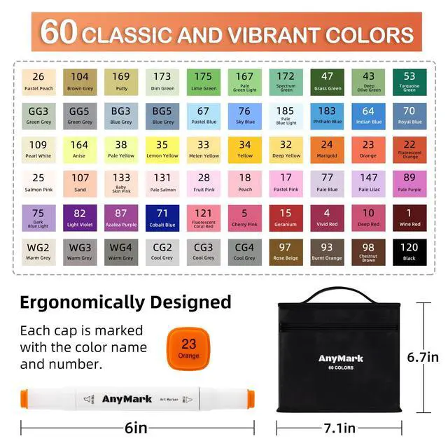 Alt view image 5 of 6 - Alcohol Markers, 60 Colors Dual Tip Art Coloring Markers Set for Kids Adult Book Drawing Sketching Painting, Chisel & Fine, White Penholder