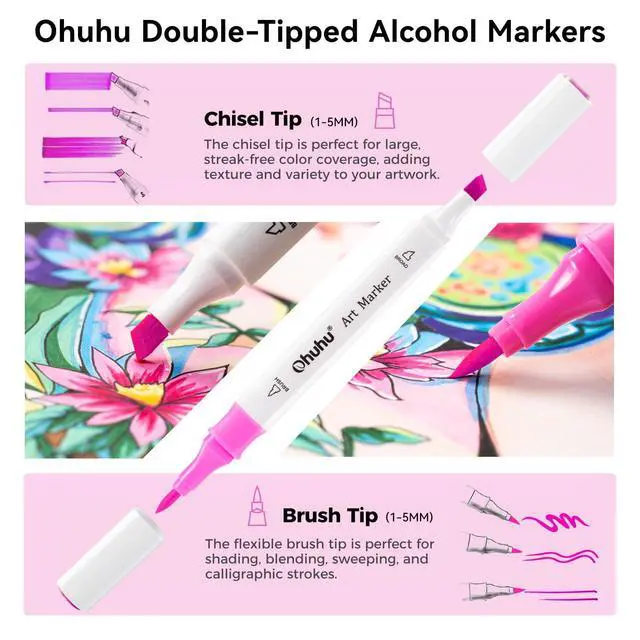 Alt view image 2 of 7 - Alcohol Markers Brush Tip: Double Tipped Art Marker Set for Artists Adults Drawing Sketching Illustration - Brush Chisel Color Markers - Pack with 94 Vibrant Colors 2 Marker Cases 2 Blenders