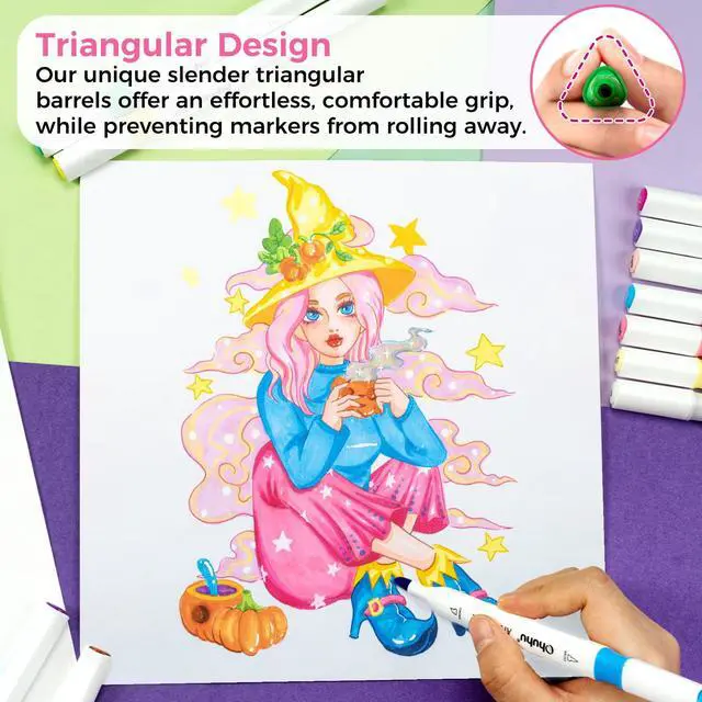 Alt view image 3 of 7 - Alcohol Markers Brush Tip: Double Tipped Art Marker Set for Artists Adults Drawing Sketching Illustration - Brush Chisel Color Markers - Pack with 94 Vibrant Colors 2 Marker Cases 2 Blenders