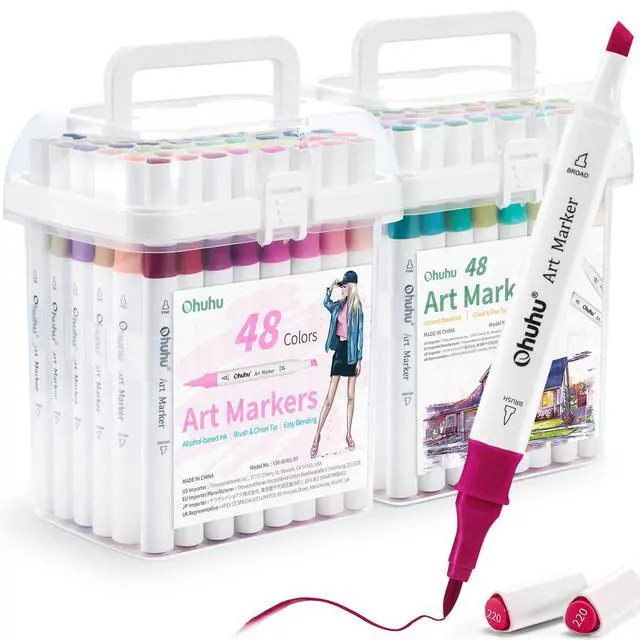 Alt view image 7 of 7 - Alcohol Markers Brush Tip: Double Tipped Art Marker Set for Artists Adults Drawing Sketching Illustration - Brush Chisel Color Markers - Pack with 94 Vibrant Colors 2 Marker Cases 2 Blenders