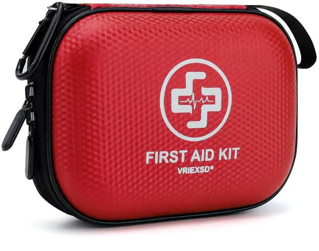 Main image of Mini First Aid Kit - 150 Piece Small Waterproof Hard Shell Medical Kit for Home, Car, Travel, Camping, Truck, Hiking, Sports, Office, Vehicle & Outdoor Emergencies- Small First Aid Medical Kit (Red)