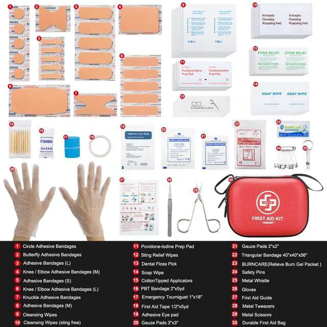 Alt view image 3 of 6 - Mini First Aid Kit - 150 Piece Small Waterproof Hard Shell Medical Kit for Home, Car, Travel, Camping, Truck, Hiking, Sports, Office, Vehicle & Outdoor Emergencies- Small First Aid Medical Kit (Red)