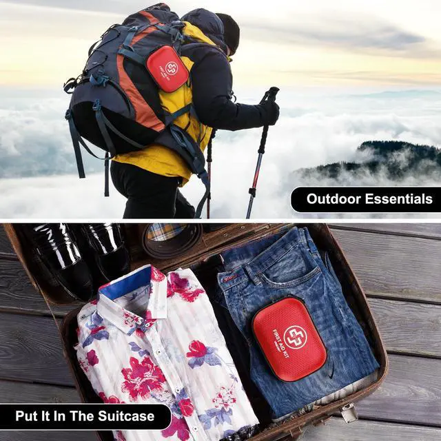 Alt view image 6 of 6 - Mini First Aid Kit - 150 Piece Small Waterproof Hard Shell Medical Kit for Home, Car, Travel, Camping, Truck, Hiking, Sports, Office, Vehicle & Outdoor Emergencies- Small First Aid Medical Kit (Red)