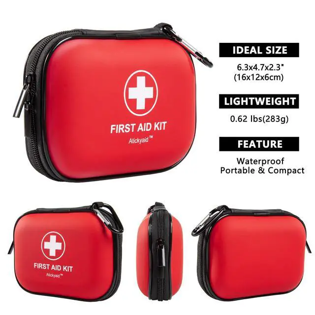 Alt view image 2 of 7 - Mini First Aid Kit - 120 Piece Small Waterproof Hard Shell Medical Kit for Car, Home, Office, Travel, Camping, Sports, Outdoor, School - Emergency First Aid Supplies and Survival Kit (Red)
