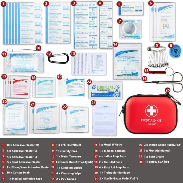 Alt view image 3 of 7 - Mini First Aid Kit - 120 Piece Small Waterproof Hard Shell Medical Kit for Car, Home, Office, Travel, Camping, Sports, Outdoor, School - Emergency First Aid Supplies and Survival Kit (Red)