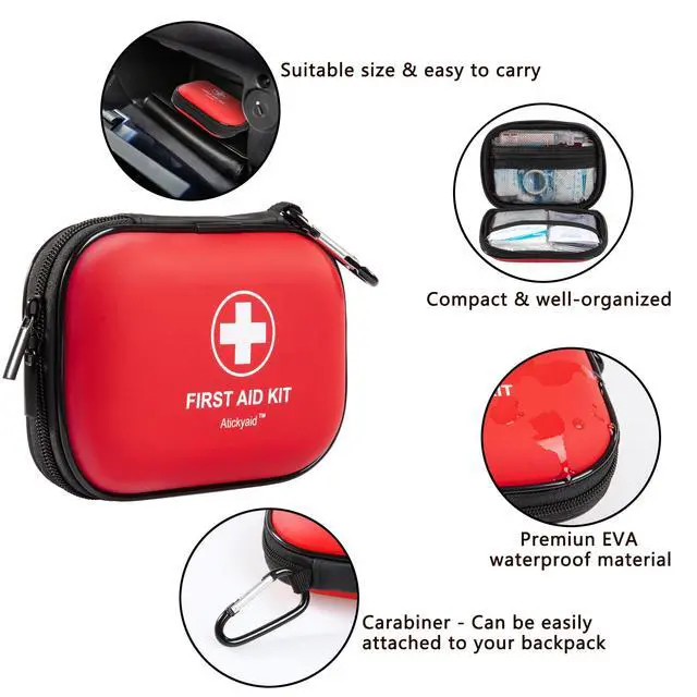 Alt view image 4 of 7 - Mini First Aid Kit - 120 Piece Small Waterproof Hard Shell Medical Kit for Car, Home, Office, Travel, Camping, Sports, Outdoor, School - Emergency First Aid Supplies and Survival Kit (Red)
