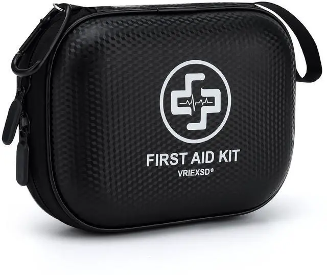 Main image of Mini First Aid Kit - 150 Piece Small Waterproof Hard Shell Medical Kit for Home, Car, Travel, Camping, Truck, Hiking, Sports, Office, Vehicle & Outdoor Emergencies (Black)