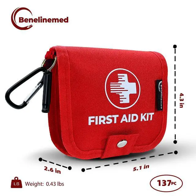 Alt view image 2 of 5 - Mini First Aid Kit - 137 Piece Small Emergency Medical Kit for Home, Car, Travel, Camping & Outdoor Activities(Red)