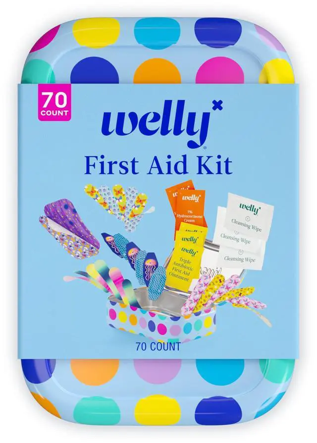 Main image of First Aid Kit - FSA Eligible - Adhesive Bandages in Flexible Fabric and Waterproof, Single Use Ointments (Triple Antibiotic, Cleansing Wipes and Hydrocortisone) - 70 Count