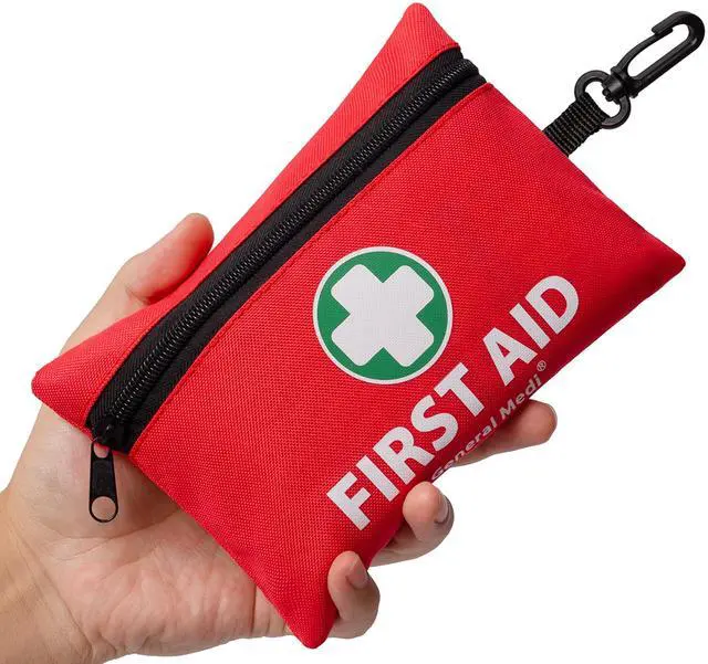Main image of Mini First Aid Kit, 110 Piece Small First Aid Kit - Includes Emergency Foil Blanket, Scissors for Travel, Home, Office, Vehicle, Camping, Workplace & Outdoor (Red)