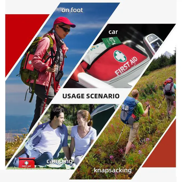 Alt view image 6 of 7 - Mini First Aid Kit, 110 Piece Small First Aid Kit - Includes Emergency Foil Blanket, Scissors for Travel, Home, Office, Vehicle, Camping, Workplace & Outdoor (Red)