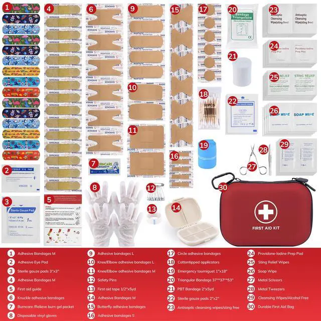 Alt view image 2 of 7 - Gifts for Men Christmas Mini First Aid Kit - 144pcs Emergency Medical Kit with Water-Resistant Hard Case for Home, Travel, & Outdoor - Portable First Aid Supplies for Minor Cuts, Burns, Bites & Stings