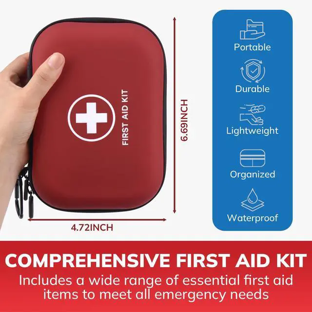 Alt view image 3 of 7 - Gifts for Men Christmas Mini First Aid Kit - 144pcs Emergency Medical Kit with Water-Resistant Hard Case for Home, Travel, & Outdoor - Portable First Aid Supplies for Minor Cuts, Burns, Bites & Stings