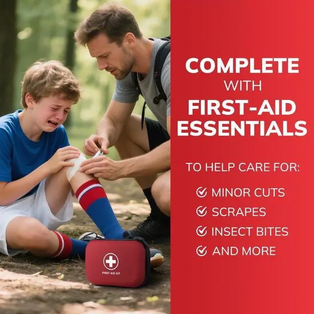 Alt view image 6 of 7 - Gifts for Men Christmas Mini First Aid Kit - 144pcs Emergency Medical Kit with Water-Resistant Hard Case for Home, Travel, & Outdoor - Portable First Aid Supplies for Minor Cuts, Burns, Bites & Stings