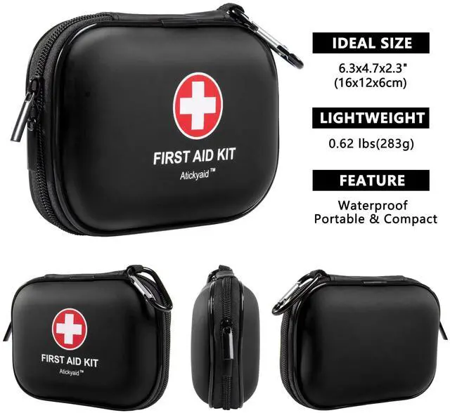 Alt view image 2 of 7 - Mini First Aid Kit - 120 Piece Small Waterproof Hard Shell Medical Kit for Car, Home, Office, Travel, Camping, Sports, Outdoor, School - Emergency First Aid Supplies and Survival Kit (Black)