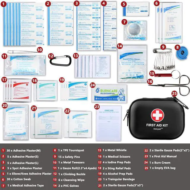 Alt view image 3 of 7 - Mini First Aid Kit - 120 Piece Small Waterproof Hard Shell Medical Kit for Car, Home, Office, Travel, Camping, Sports, Outdoor, School - Emergency First Aid Supplies and Survival Kit (Black)