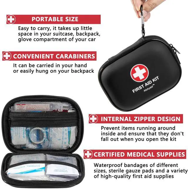 Alt view image 5 of 7 - Mini First Aid Kit - 120 Piece Small Waterproof Hard Shell Medical Kit for Car, Home, Office, Travel, Camping, Sports, Outdoor, School - Emergency First Aid Supplies and Survival Kit (Black)