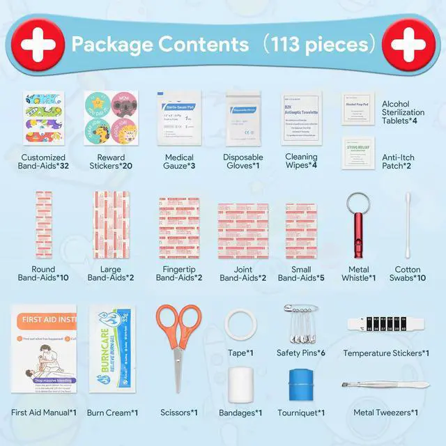 Alt view image 2 of 7 - Mini First Aid Kit, 113 Pc. Water-Resistant Hard Toddler Kids Small Cute Case for Car, Home - TSA-Approved Travel Size
