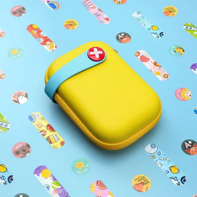 Alt view image 6 of 7 - Mini First Aid Kit, 113 Pc. Water-Resistant Hard Toddler Kids Small Cute Case for Car, Home - TSA-Approved Travel Size