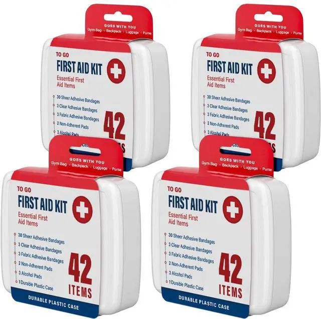 Alt view image 3 of 7 - 4 Pack Mini First Aid Kits, Small Travel Size Kit, First Aid Patch with 168 Items, Durable Plastic Box Perfect for Car, Home, Boat, or Camping, (168 Pieces, 4 Pack)