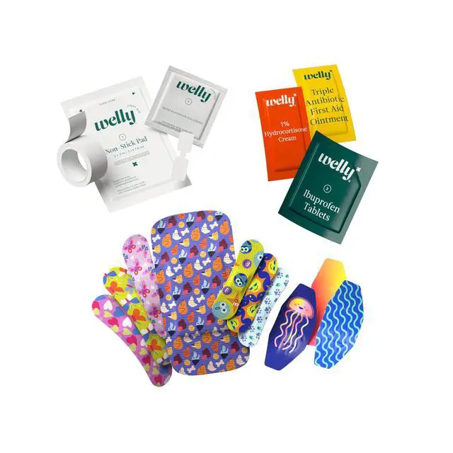 Alt view image 4 of 7 - First Aid Kit - Adhesive Flexible Fabric and Waterproof Bandages, Tape and Non-Stick Pads, Butterfly Strips, Single Use Ointments Triple Antibiotic and Hydrocortisone, and Ibuprofen - 130 Count
