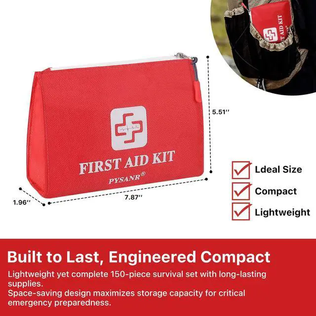 Alt view image 3 of 6 - Small First Aid Kit, 150 Piece with Foil Blanket & Scissors, Mini First Aid Bag for Emergency, Home, Camping, Travel, Sports, Office, Outdoor, Car, School