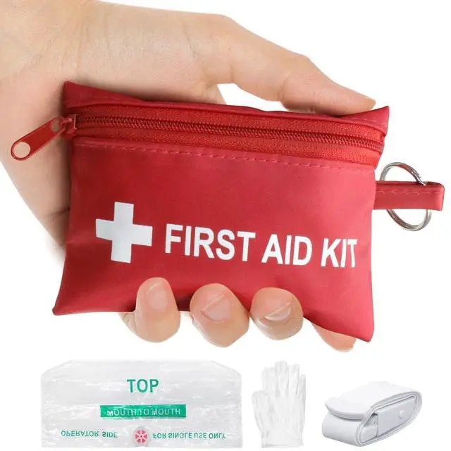 Main image of Mini First Aid Kit - Pocket Keychain & Elastic Belt & One Pair of Disposable Gloves for Travel Home Camping - Emergency Supplies (1 Set)