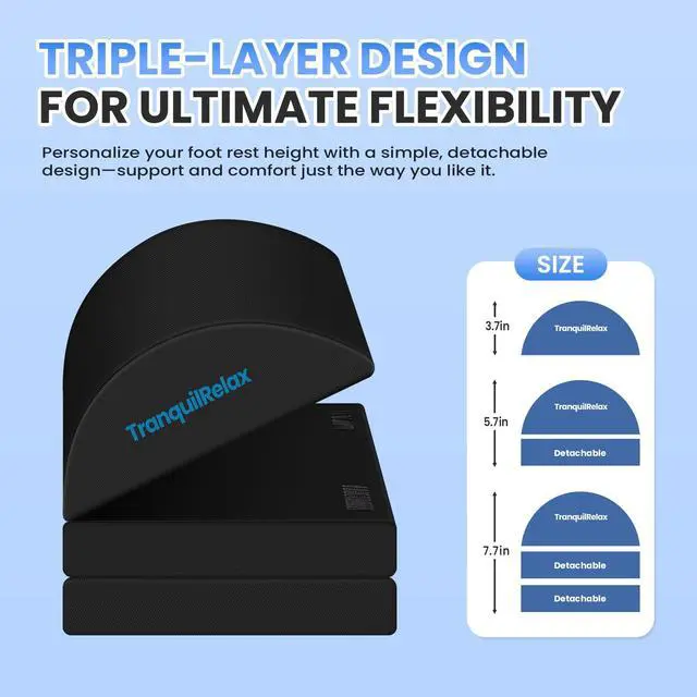 Alt view image 2 of 7 - Foot Rest for Under Desk at Work, Gaming Accessories Foot Stool with 3 Adjustable Heights & Washable Cover, Comfortable Office Desk Accessories, Footrest for Office, Home and Car (Black)