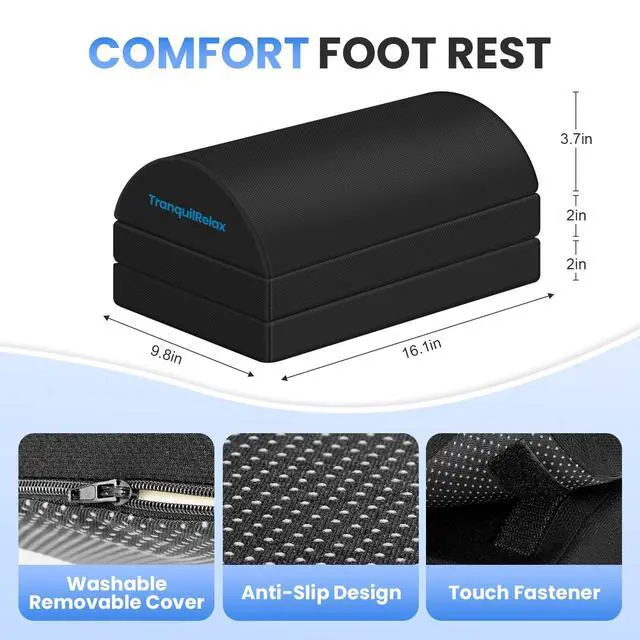 Alt view image 3 of 7 - Foot Rest for Under Desk at Work, Gaming Accessories Foot Stool with 3 Adjustable Heights & Washable Cover, Comfortable Office Desk Accessories, Footrest for Office, Home and Car (Black)