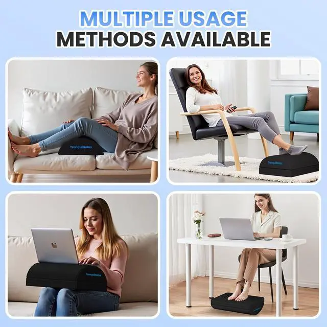 Alt view image 6 of 7 - Foot Rest for Under Desk at Work, Gaming Accessories Foot Stool with 3 Adjustable Heights & Washable Cover, Comfortable Office Desk Accessories, Footrest for Office, Home and Car (Black)