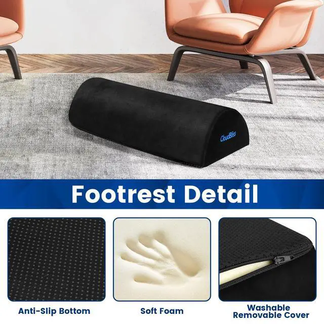 Alt view image 3 of 7 - Foot Rest for Under Desk at Work,Office Desk Accessories with Soft Foam and Washable Removable Cover, Foot Stool for Office, Car, Home to Foot Support and Relax Ankles, Black
