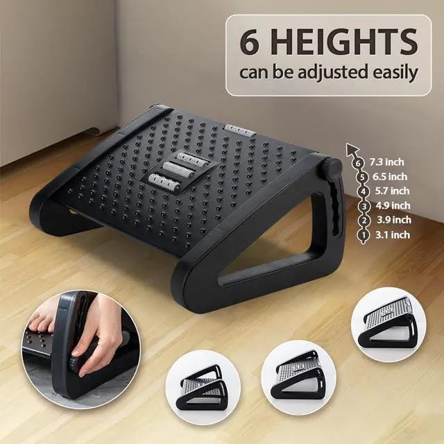 Alt view image 2 of 6 - Foot Rest, Six Heights Adjustable Foot Rest for Under Desk at Work, Ergonomic Foots Stool for Under Office Desks, Under Desk Footrest with Foot Massage Roller, Chair Footrest for Leg Rests