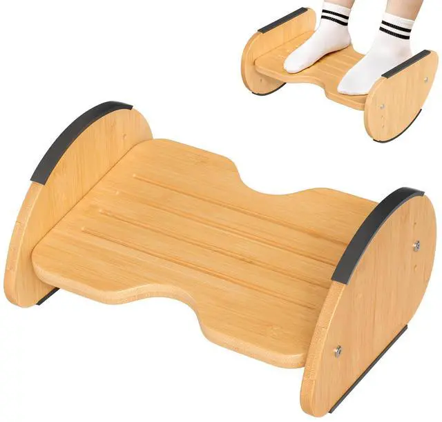 Main image of Bamboo Foot Rest for Under Desk at Work, 2-in-1 Reversible Rocking Footrest Adjustable Foot Stool, Ergonomic Footrest for Under Gaming Desk, Feet Support Leg Footstools for Home Office