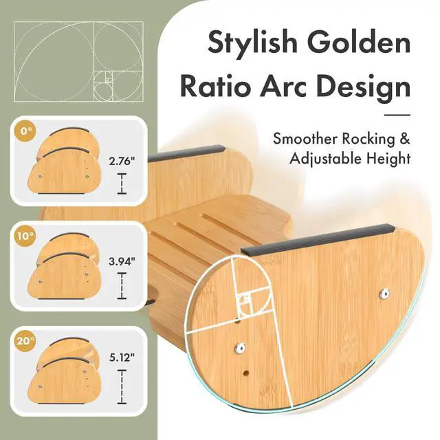 Alt view image 4 of 7 - Bamboo Foot Rest for Under Desk at Work, 2-in-1 Reversible Rocking Footrest Adjustable Foot Stool, Ergonomic Footrest for Under Gaming Desk, Feet Support Leg Footstools for Home Office